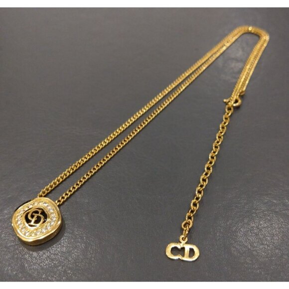 Authentic Christian Dior Vintage Rhinestone Crystal Round Necklace Gold Plated - Picture 8 of 11